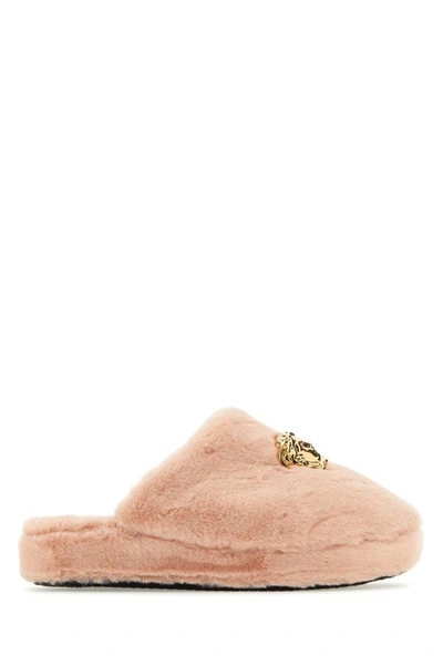 Versace Unisex Light Pink Eco Fur Slippers