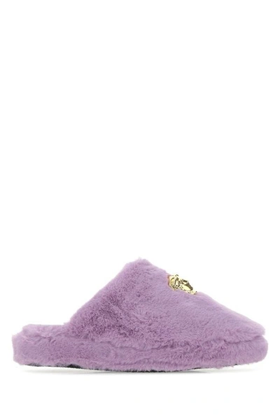 Versace Purple La Medusa Faux Fur Slippers In Standard