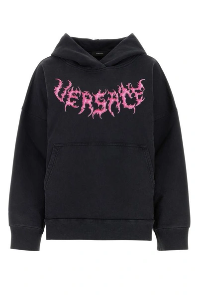 VERSACE VERSACE WOMAN BLACK COTTON OVERSIZE SWEATSHIRT