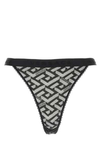 Versace Woman Black Stretch Lace Thong