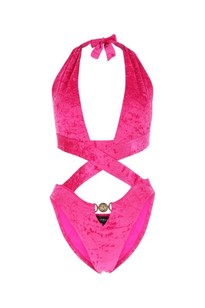 VERSACE VERSACE WOMAN FUCHSIA STRETCH VELVET TRIKINI