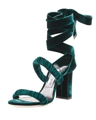 Jimmy Choo Marcella Velvet Ankle-wrap Sandals, Green