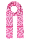 Versace Signature Print Frayed Edge Scarf In Multicolor