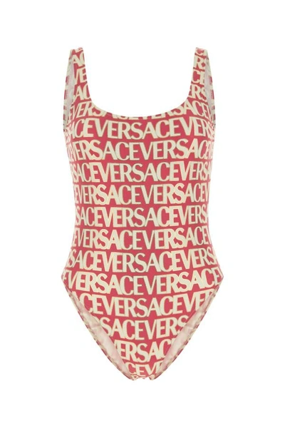 Versace Red Printed One-piece Swimsuit In Pink/ivory