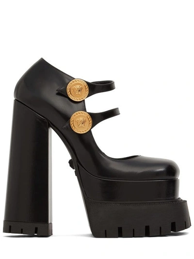 Versace 165mm Leather Platform Pumps In Black