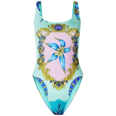 Versace Tresor De La Mer Womens Scoop Back Printed One-piece Swimsuit In Blue