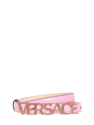 Versace Women Pink Logo Crystal Size-80 Leather Belt