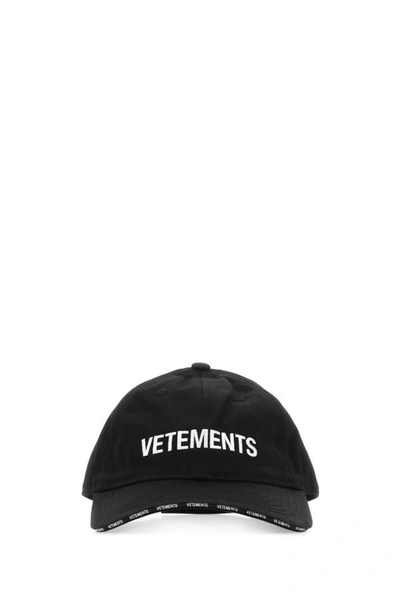Vetements Logo-embroidered Cotton-twill Baseball Cap In Black