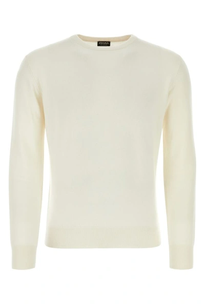 Zegna Man Ivory Cashmere Sweater In White