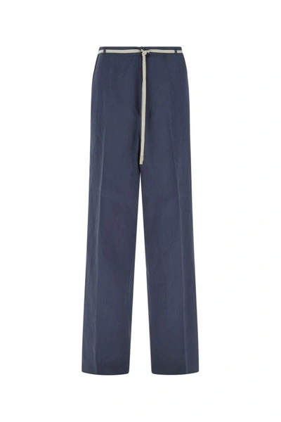 Zegna Man Navy Blue Cotton Blend Wide-leg Pant