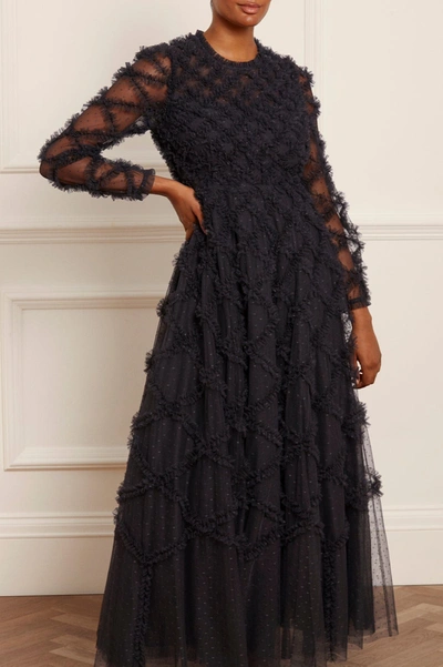 Needle & Thread Evelyn Long Sleeve Gown In Black
