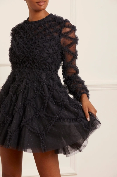 Needle & Thread Evelyn Long-sleeve Tulle Minidress In Black