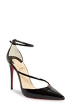 Christian Louboutin Fliketta Patent 100mm Red Sole Ankle-wrap Pump In Black