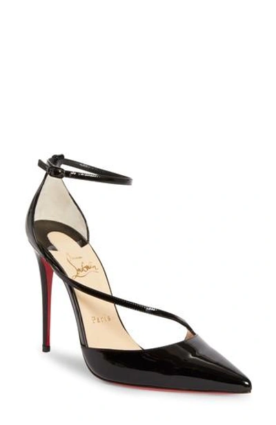Christian Louboutin Fliketta Patent 100mm Red Sole Ankle-wrap Pump In Black