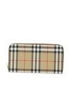Burberry Check E-canvas Zip Around Wallet In Vint Chck/brown