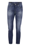 Dondup Denim Trousers With Belt Loops And Contrast Stitching In Medium Denim