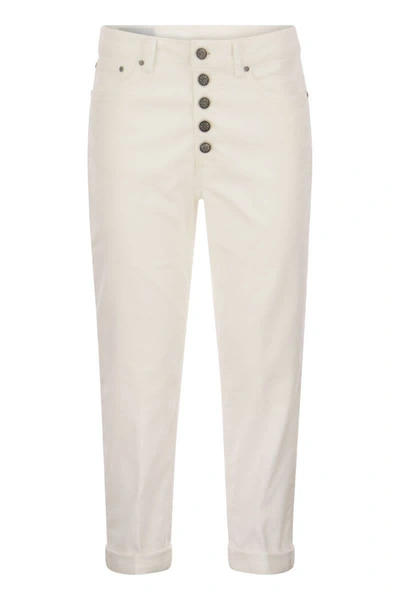 Dondup Koons - Multi-striped Velvet Trousers With Jewelled Buttons In White