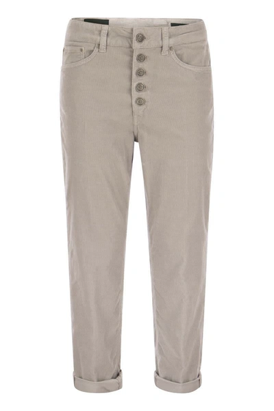 Dondup Koons - Multi-striped Velvet Trousers With Jewelled Buttons In Light Grey
