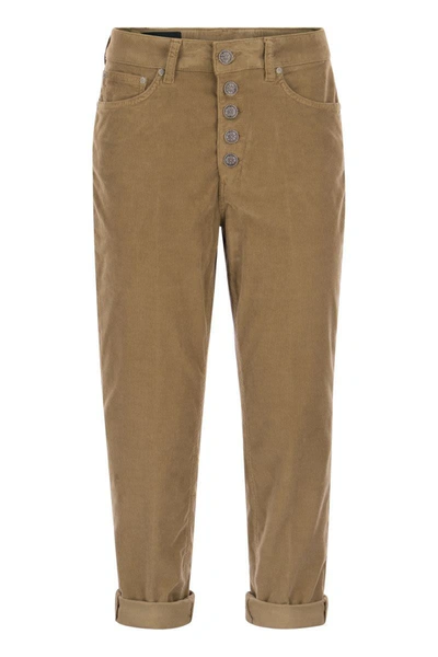 Dondup Koons - Multi-striped Velvet Trousers With Jewelled Buttons In Camel