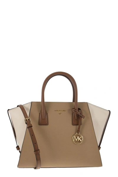 Michael Kors Avril - Colour-block Grained Leather Handbag With Zip In Camel/ivory