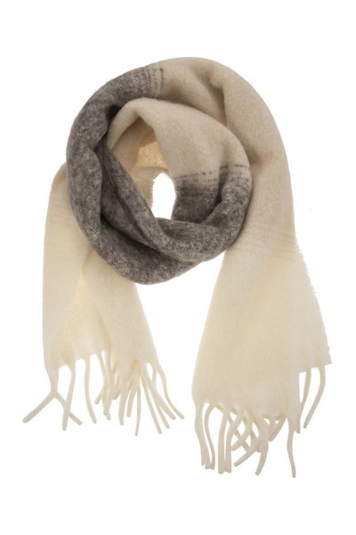 Peserico Alpaca Blend Scarf With Fringes In Ivory/grey