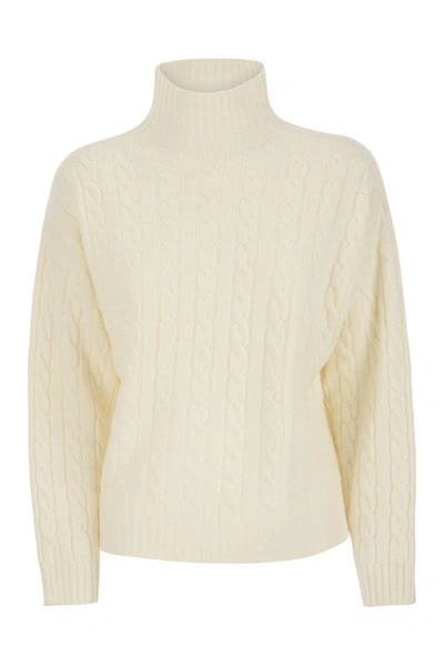 Peserico Plaited Jumper In Wool-silk And Cashmere Blend In Cream