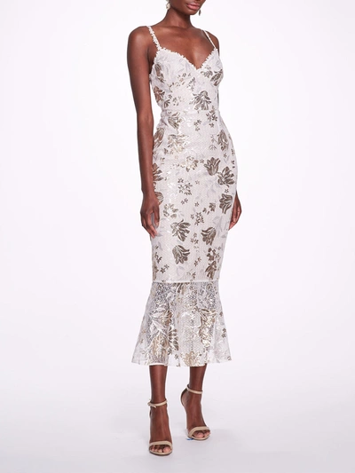 Marchesa Notte Sleeveless Tea-length Gown In White