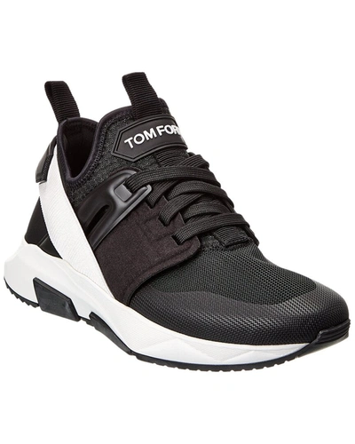 Tom Ford Low Top Suede-trim Sneaker In Black