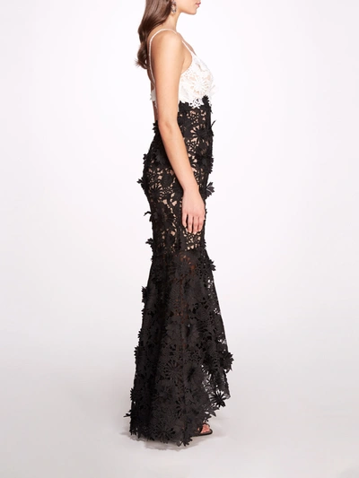 Marchesa Notte Daises And Dahlia 3d Guipure Gown In Black