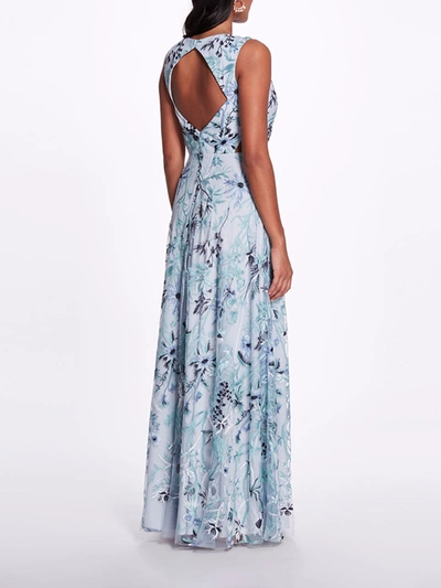 Marchesa Notte Cut-out Floral-embroidery Gown In Blue