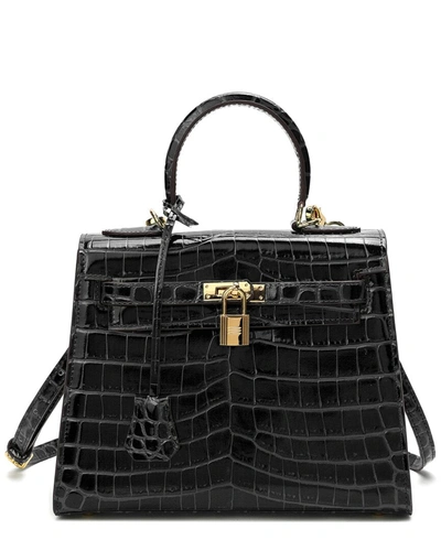 Tiffany & Fred Alligator-embossed Leather Satchel In Black