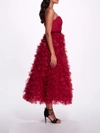 Marchesa Notte Ruffled Sweetheart Neck Midi Dress In Red