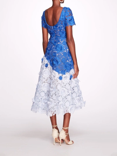 Marchesa Notte Daises And Dahlia 3d Guipure Midi Dress In Blue