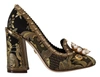 Dolce & Gabbana Gold Crystal Square Toe Brocade Pumps Shoes In Gold