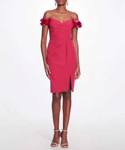 Marchesa Notte 3d Off Shoulder Cocktail Dress In Pink