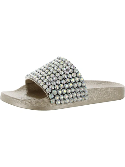 Inc Peymin 74 Womens Slip On Open Toe Slide Sandals In Silver