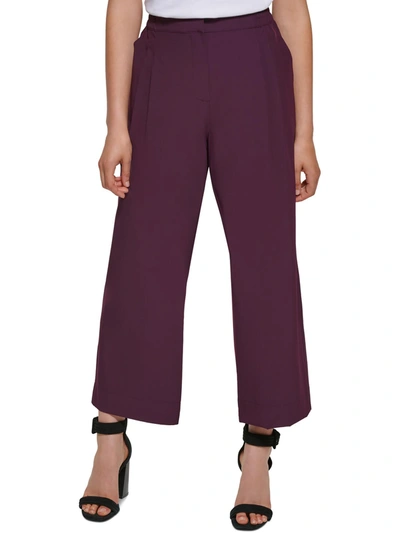 Calvin Klein Womens Pleated Cropped Wide Leg Pants In Purple