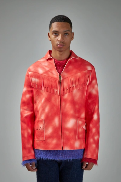 Erl Tie Dye-print Leather Jacket In Red