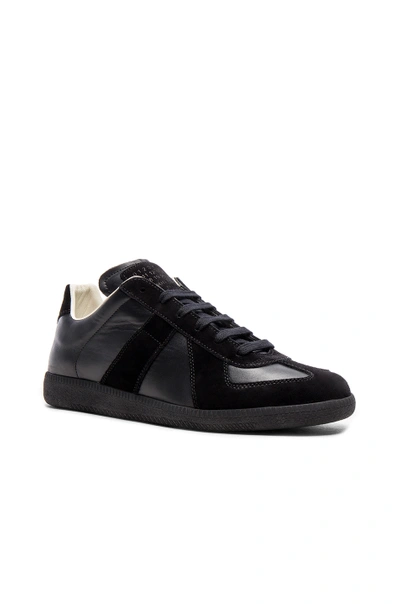 Maison Margiela Soft Leather & Velour Replica Sneakers In Black