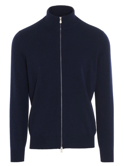 Brunello Cucinelli Funnel Neck Zip-up Cashmere Jumper In Blue