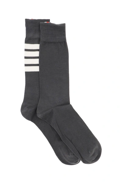Thom Browne Over The Calf Socks With White 4-bar Stripe In Lightweight Cotton In Grey