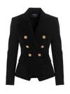 Balmain Black Double-breasted Jacket With Branded Buttons And Asymmetric Cut In Wool Woman