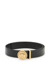 Versace Medusa Streamlined Leather Belt With Adjustable Length And Gold-tone Buckle