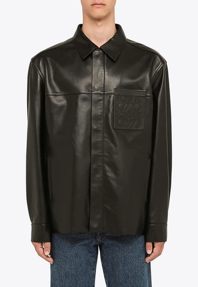 Loewe Logo-debossed Leather Jacket In Black