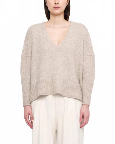 7115 By Szeki Chunky V-neck Sweater In Light Taupe In Brown