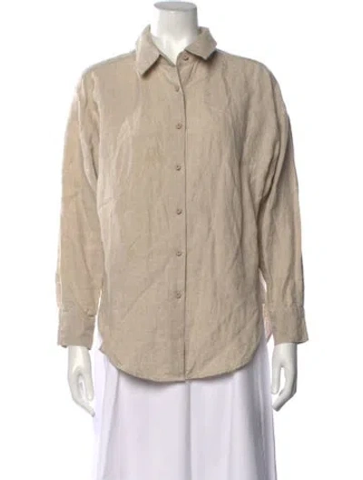 Pre-owned 7115 By Szeki Linen Long Sleeve Button-up Top In Neutrals