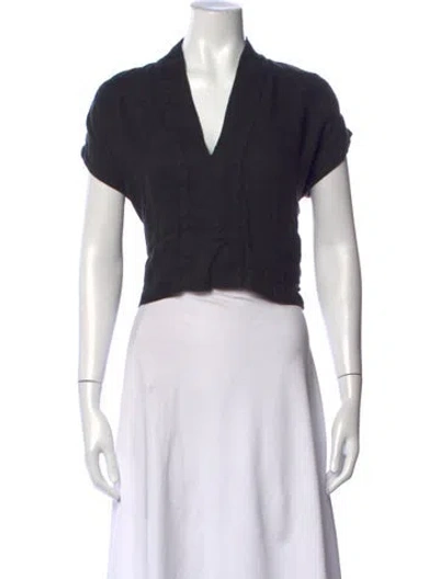 Pre-owned 7115 By Szeki Linen V-neck Top In Black
