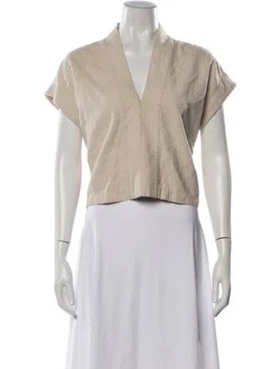 Pre-owned 7115 By Szeki Linen V-neck Top In Neutrals