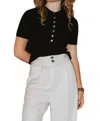 7115 By Szeki Molly Collared Short Sleeves Top In Black In Animal Print