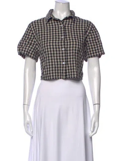 Pre-owned 7115 By Szeki Plaid Print Short Sleeve Crop Top In Multicolor